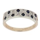 9ct Yellow Gold 0.05ct Diamond and Sapphire Two Row Ring