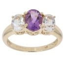 9ct Yellow Gold Amethyst And Colourless Gemstone Ring