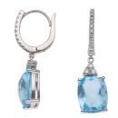 18ct White Gold 0.20ct Brilliant Cut Diamond and Blue Topaz Drop Earrings