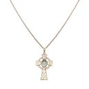 9ct Yellow Gold Blue Gemstone Celtic Cross Pendant and Chain 18"