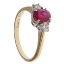 18ct Yellow Gold 0.20ct Diamond and Ruby Three Stone Ring