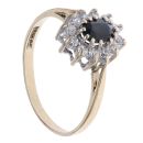 9ct Yellow Gold Sapphire and Cubic Zirconia Cluster Ring