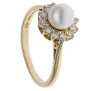 18ct Yellow Gold 0.25ct Brilliant Cut Diamond and Pearl Cluster Ring