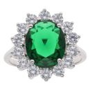 Silver Green Gemstone and Cubic Zirconia Cluster Ring By Icesia