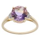 9ct Yellow Gold 0.05ct Diamond And Amethyst Ring