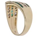 18ct Yellow Gold Cubic Zirconia and Emerald Triple Row Wishbone Ring
