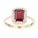 14ct Yellow Gold Red Gemstone And Cubic Zirconia Cluster Ring