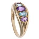 9ct Yellow Gold Blue Topaz And Amethyst Five Stone Ring