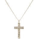 9ct Yellow Gold Patterned Cross Pendant and Chain 20"