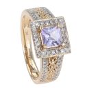 9ct Yellow Gold Tanzanite & 0.29cts Diamond Princess Cut Ring by Anya Belle