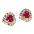14ct Yellow And White Gold Cubic Zirconia And Red Stone Heart Earrings