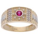 14ct Yellow & White  Gold Child's Red & Cubic Zirconia Gemstone Signet Ring