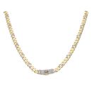 14ct Yellow Gold Monaco Curb Classic Alternate 3 Plus 1 Cubic Zirconia Pave Lock Chain 18"