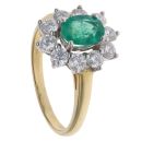 18ct Yellow Gold 1.24ct Brilliant Cut Diamond and Emerald Cluster Ring