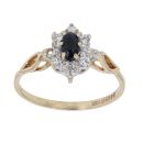 9ct Yellow Gold Sapphire and Cubic Zirconia Cluster Ring