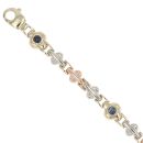 9ct Yellow, White and Rose Gold Sapphire Bracelet 7"