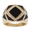 14ct Yellow Gold Cubic Zirconia Black Gemstone Signet Ring