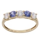 14ct Yellow Gold Clear and Purple Cubic Zirconia Five Stone Ring