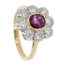 18ct Yellow Gold Diamond And Ruby Vintage Style Cluster Ring