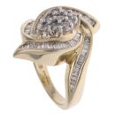 9ct Yellow Gold 0.90ct Brilliant And Baguette Cut Diamond Cluster Ring