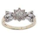 9ct Yellow Gold Tinted 1.00ct Brilliant Cut and Baguette Cut Diamond Cluster Ring