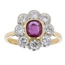 18ct Yellow Gold Diamond And Ruby Vintage Style Cluster Ring