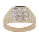 9ct Yellow and White Gold Cubic Zirconia Cluster Signet Ring