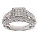 9ct White Gold 0.37ct Princess And Brilliant Cut Diamond Cluster Ring