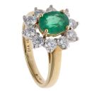 18ct Yellow Gold 1.07ct Brilliant Cut Diamond and Emerald Cluster Ring