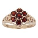 9ct Yellow Gold Garnet Flower Cluster Ring