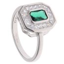 Silver Cubic Zirconia and Emerald Cluster Ring