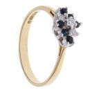 18ct Yellow Gold 0.05ct Diamond and Sapphire Three Row Cluster Ring