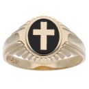 14ct Yellow Gold Black Gem Cross Signet Ring