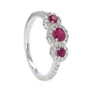 9ct White Gold Diamond And Ruby Triple Cluster Ring by Anya Belle