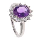 18ct White Gold 0.64ct Brilliant Cut Diamond and Amethyst Cluster Ring