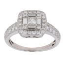 18ct White Gold 0.85ct Princess, Brilliant And Baguette Cut Diamond Cluster Ring