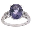 9ct White Gold 0.05ct Brilliant Cut Diamond and Lolite Solitaire Ring