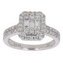 18ct White Gold 0.75ct Brilliant And Baguette Cut Diamond Cluster Ring