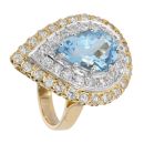 18ct Yellow Gold Aquamarine And Diamond Pear Shaped Cluster Ring