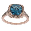 14ct Rose Gold 0.50ct Brilliant Cut Diamond and Blue Topaz Cluster Ring