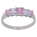 9ct White Gold Pink and White Cubic Zirconia Five Stone Ring