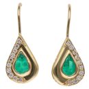 14ct Yellow Gold 0.25ct Brilliant Cut Diamond and Emerald Drop Earrings