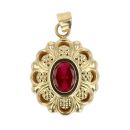 14ct Yellow Gold Red Gemstone Flower Pendant