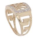 9ct Yellow Gold Cubic Zirconia Leaf Signet Ring