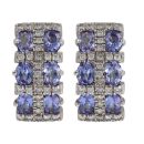 9ct White Gold 0.30ct Brilliant Cut Diamond And Tanzanite Cluster Earrings