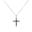 9ct White Gold 0.05ct Diamond and Sapphire Cross Pendant and Chain 18"