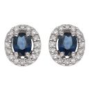 9ct White Gold 0.15ct Diamond and Sapphire Cluster Earrings