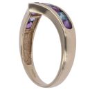 9ct Yellow Gold Blue Topaz and Amethyst Wishbone Ring