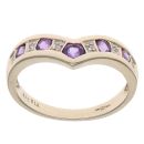 9ct Yellow Gold 0.05ct Diamond and Amethyst Wishbone Ring