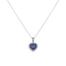 Silver Cubic Zirconia and Blue Gemstone Heart Cluster Pendant and Chain 18" By Icesia